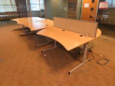 6 X LIGHTWOOD EFFECT CURVED-FRONT OFFICE DESKS