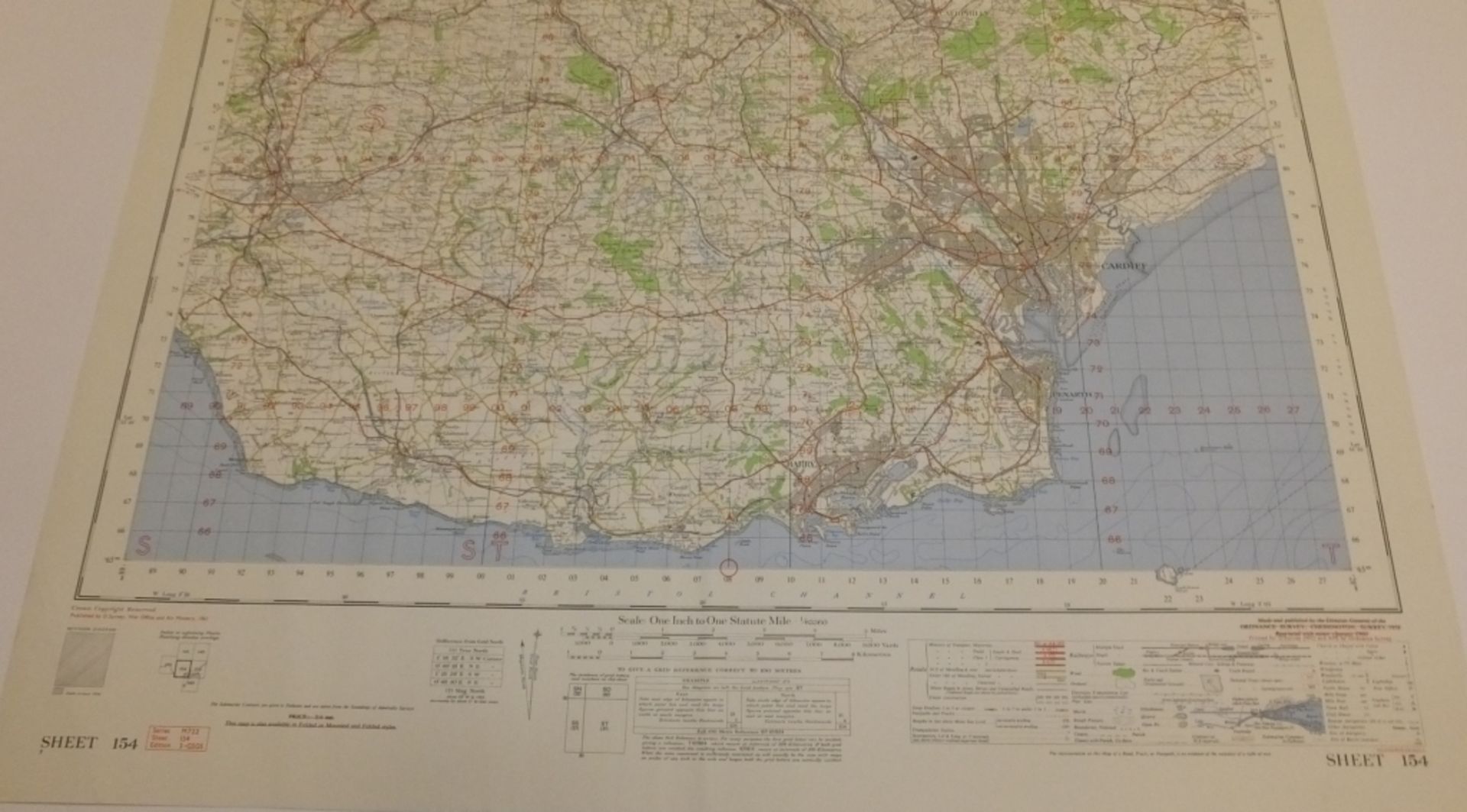 23x ENGLAND & WALES MAP CARDIFF 1INCH 1MILE 1961 7TH SERIES 3GSGS SHEET 154 - Image 5 of 5