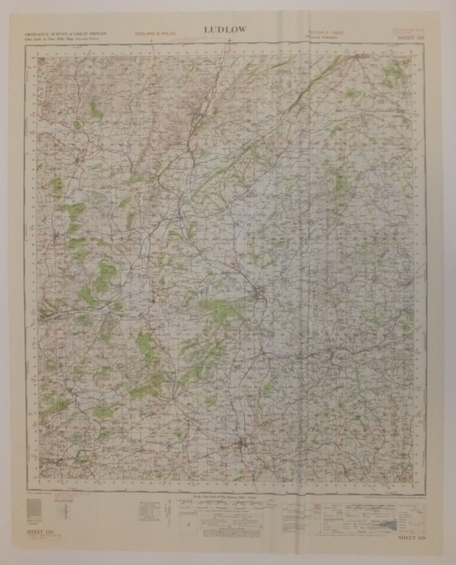 27x ENGLAND & WALES MAP LUDLOW 1INCH 1MILE 1954 7TH SERIES 2GSGS SHEET 129