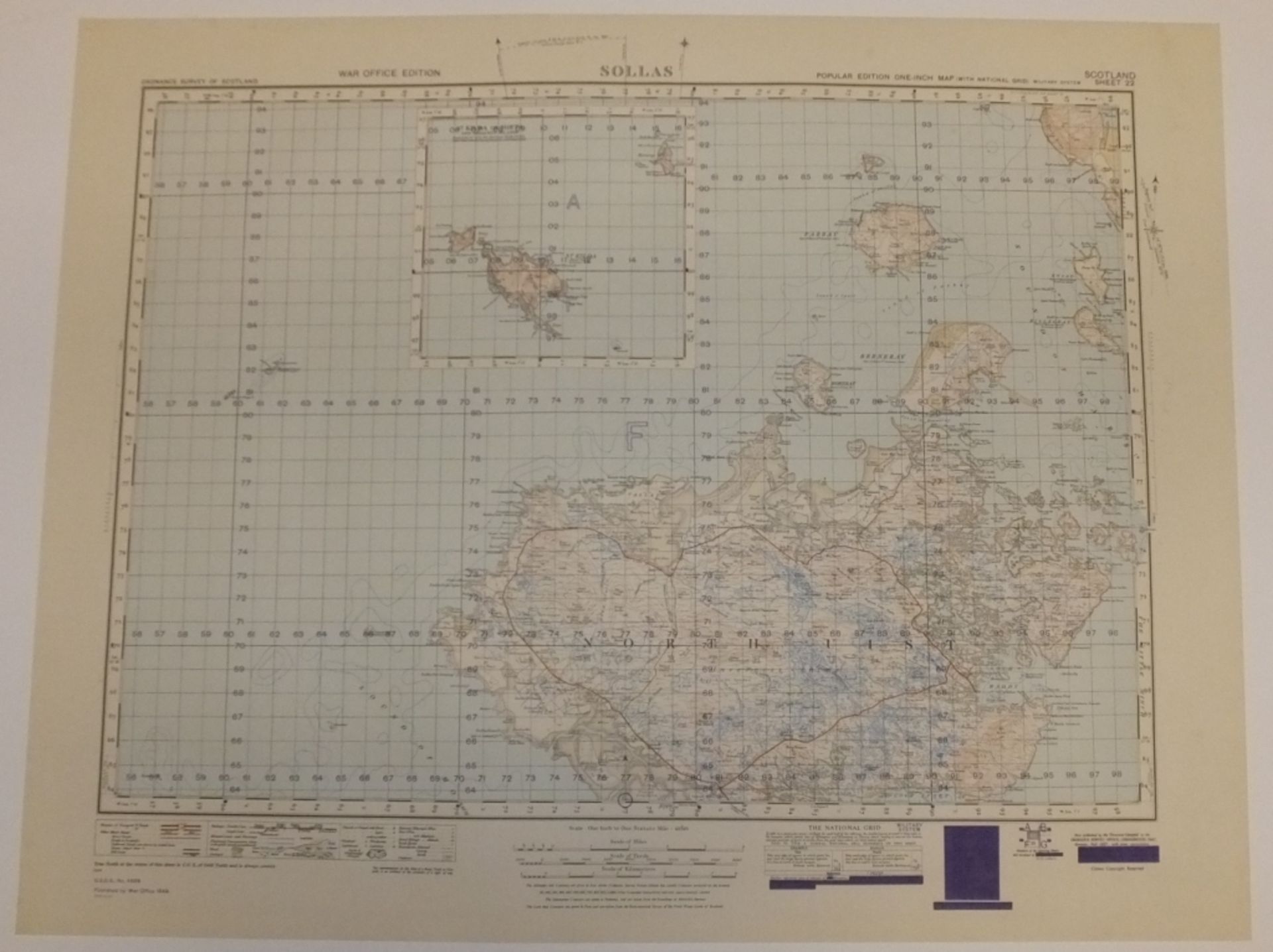 29x SCOTLAND MAP SOLLAS 1INCH 1MILE 1949 POPULAR EDITION 4639GSGS SHEET 22
