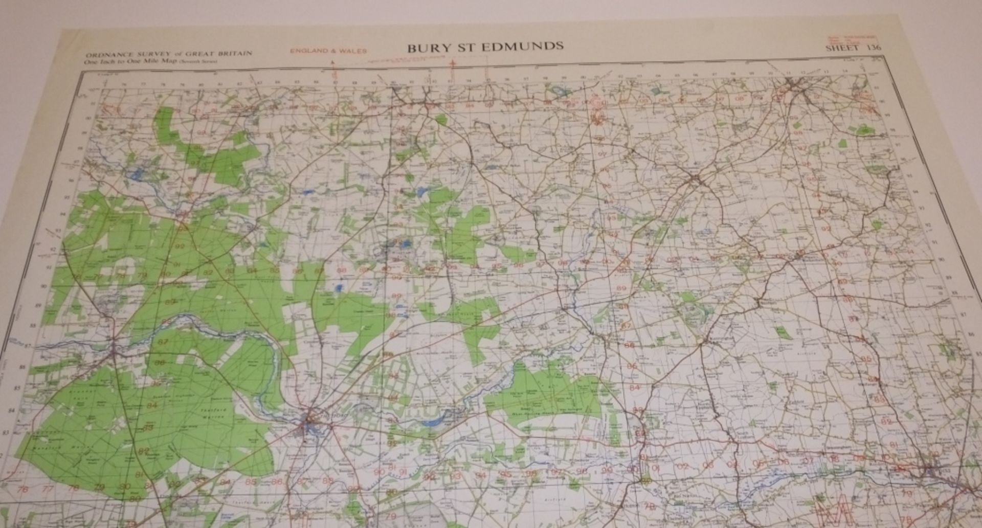 21x ENGLAND & WALES MAP BURY ST EDMONDS 1INCH 1MILE 1958 7TH SERIES 4GSGS SHEET 136 - Image 2 of 5