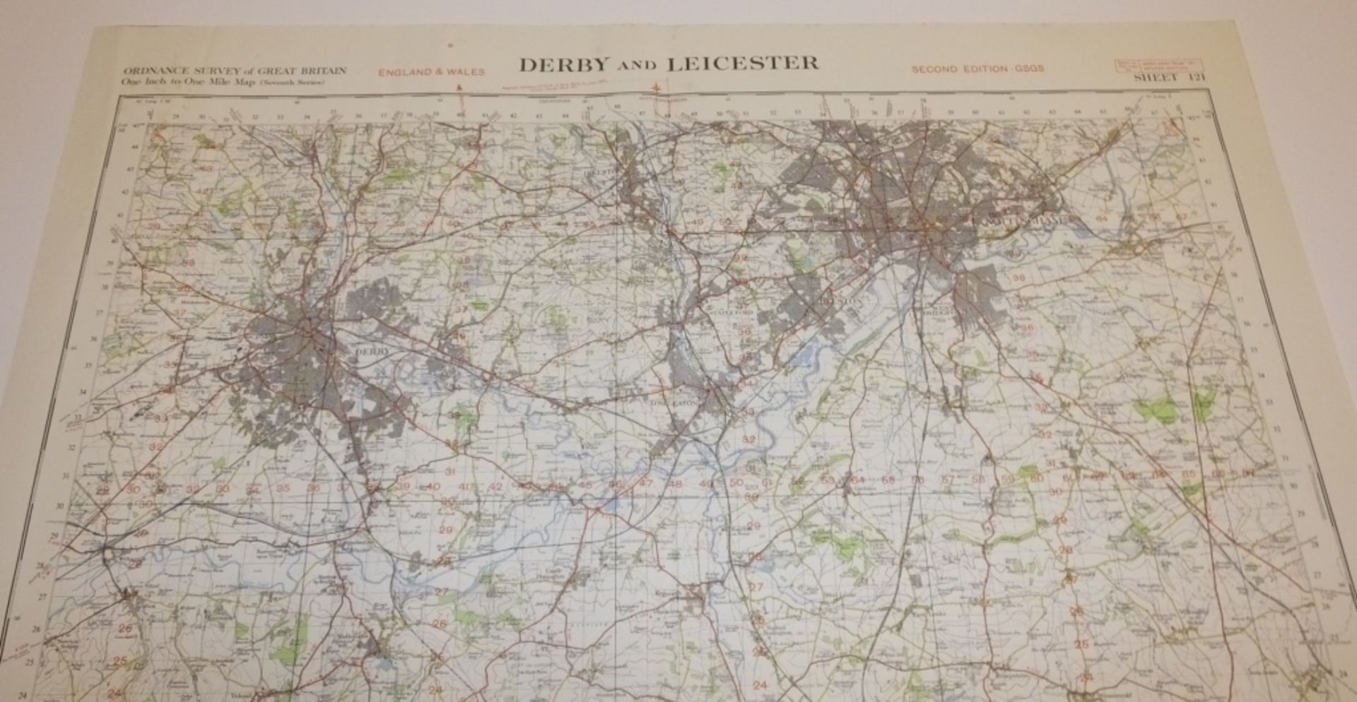 15x ENGLAND & WALES MAP DERBY LEICESTER 1INCH 1MILE 1954 7TH SERIES 2GSGS SHEET 121 - Bild 2 aus 5