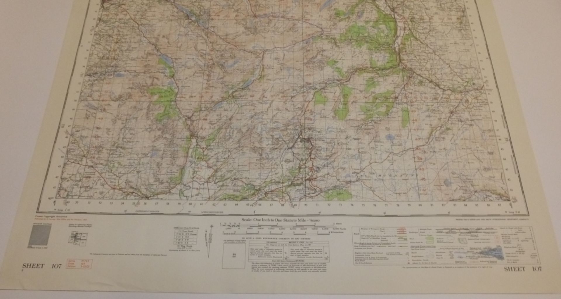 4x ENGLAND & WALES MAP SNOWDON 1INCH 1MILE 1959 7TH SERIES 3GSGS SHEET 107 - Bild 3 aus 4