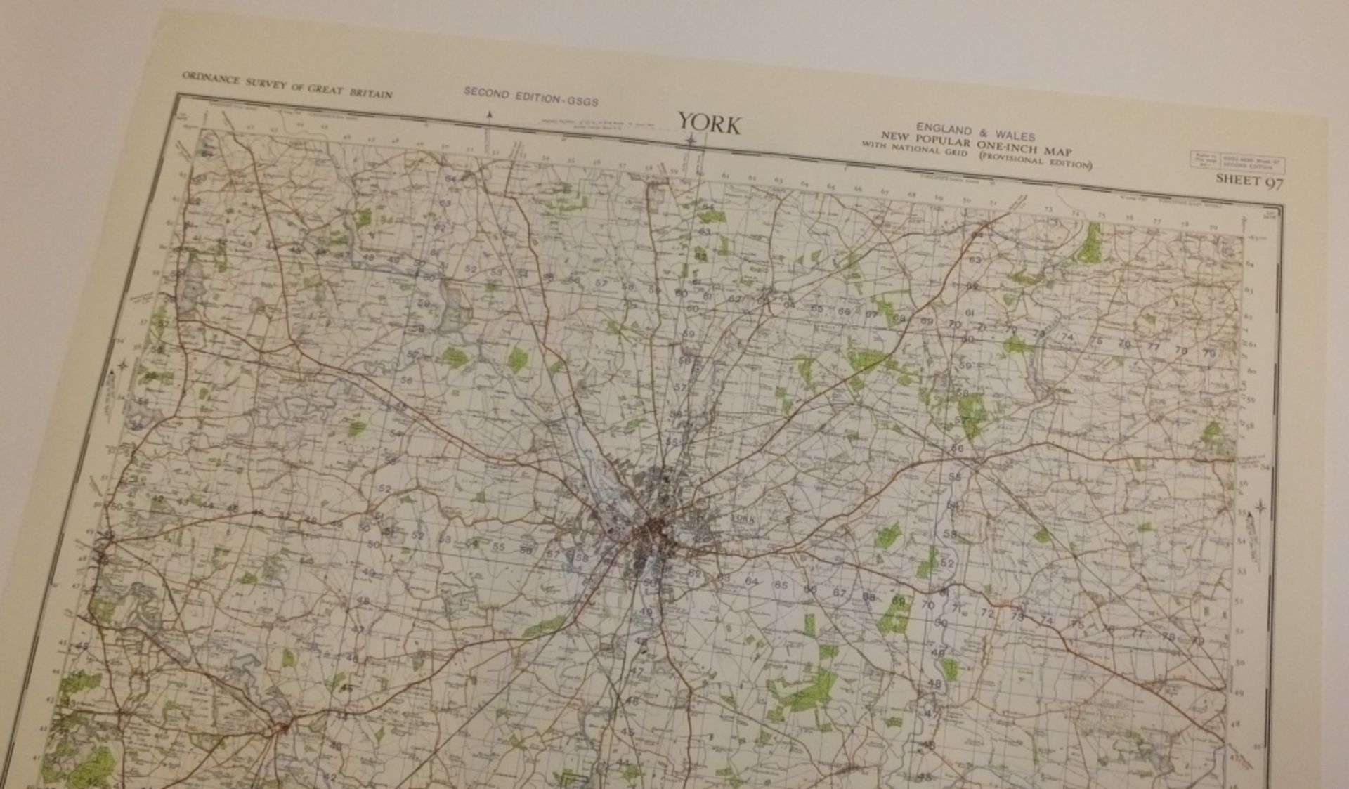 23x ENGLAND & WALES MAP YORK 1INCH 1MILE 1951 2ND EDITION 4620 GSGS SHEET 97 - Bild 2 aus 4