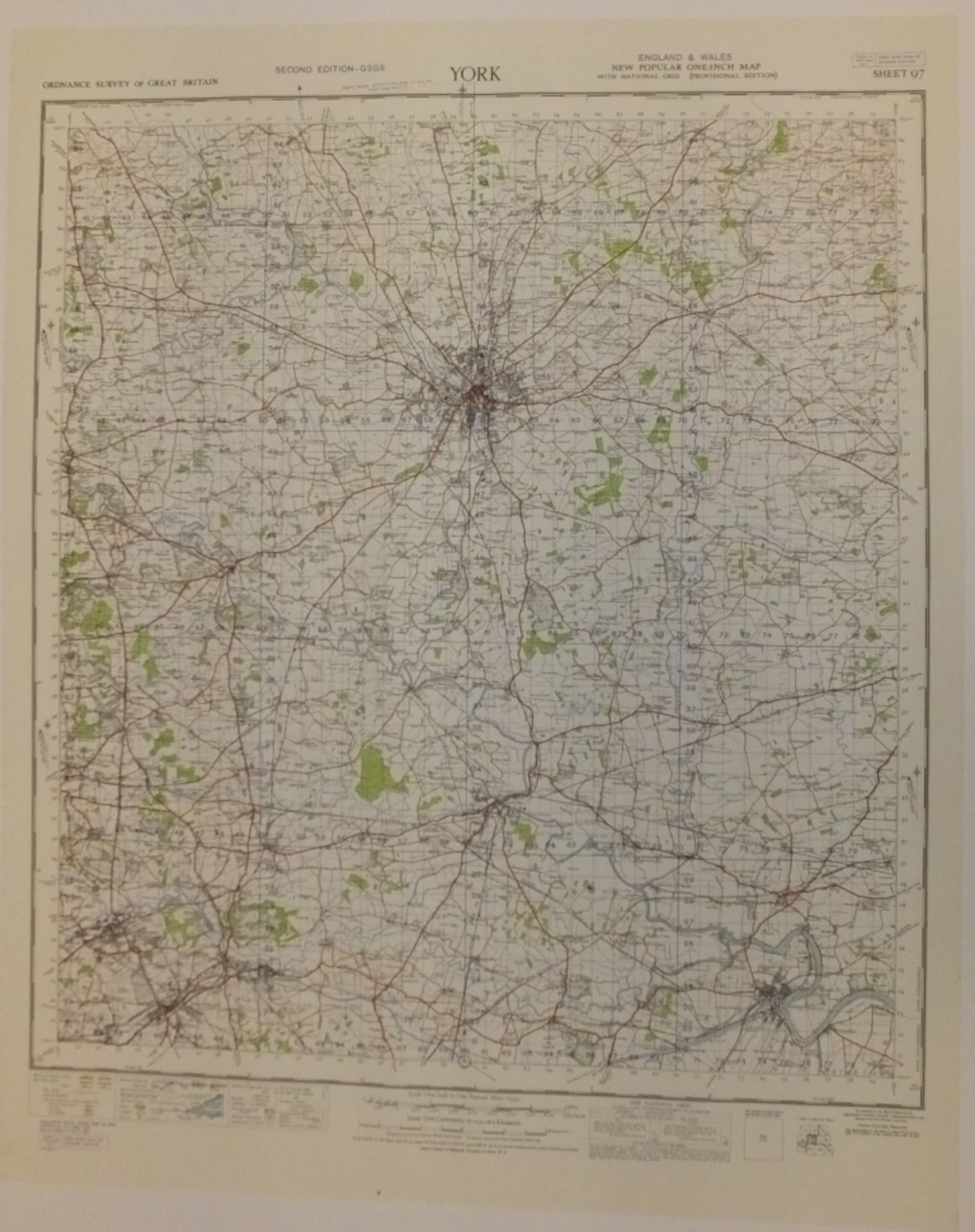 23x ENGLAND & WALES MAP YORK 1INCH 1MILE 1951 2ND EDITION 4620 GSGS SHEET 97