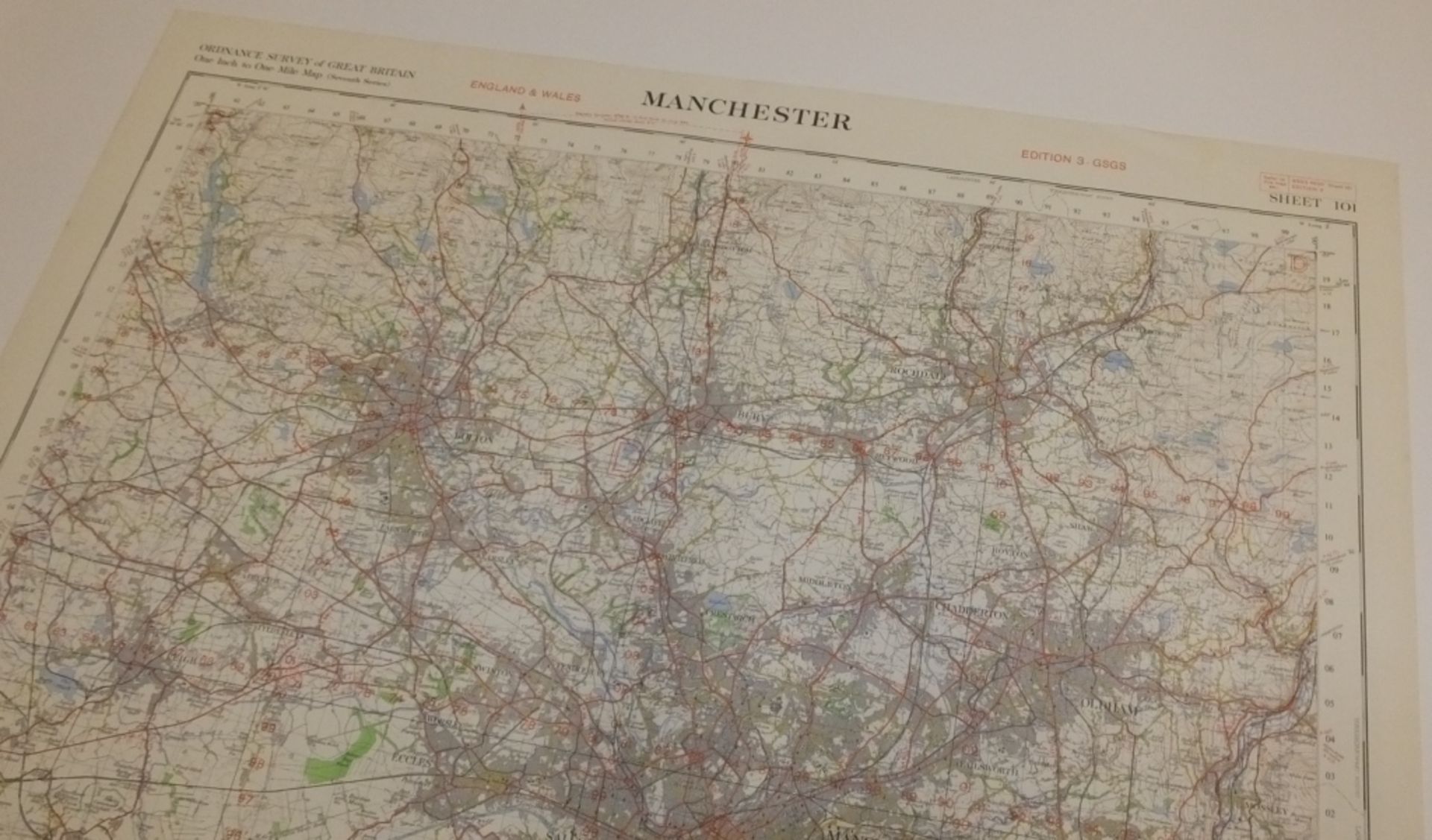 26x ENGLAND & WALES MAP MANCHESTER 1INCH 1MILE 1954 7TH SERIES 3GSGS SHEET 101 - Bild 2 aus 4