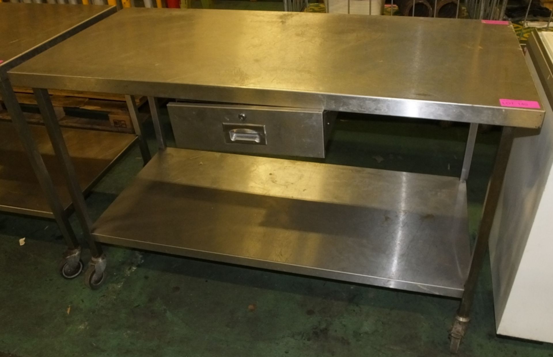 1500 x 700 mobile stainless steel table