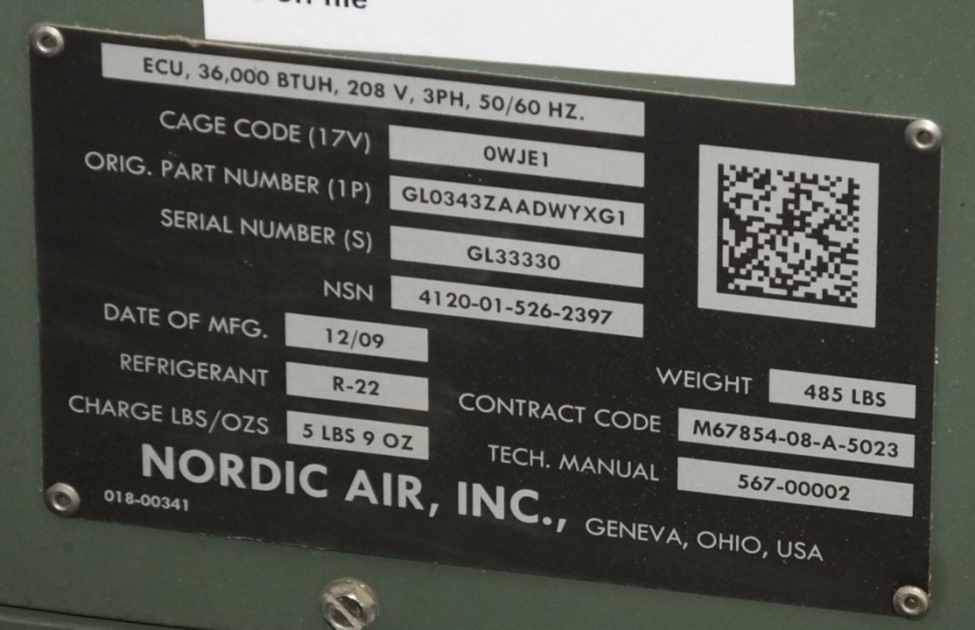 Nordic Air Inc. AIr Conditioner - ECU 36,000 BTU - 208V - 3PH - 50/60hz - Image 2 of 5