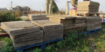 3 X PALLETS OF ASSORTED SQUARE AND OBLONG STONE PAVING SLABS - PLEASE NOTE THIS LOT IS LOC
