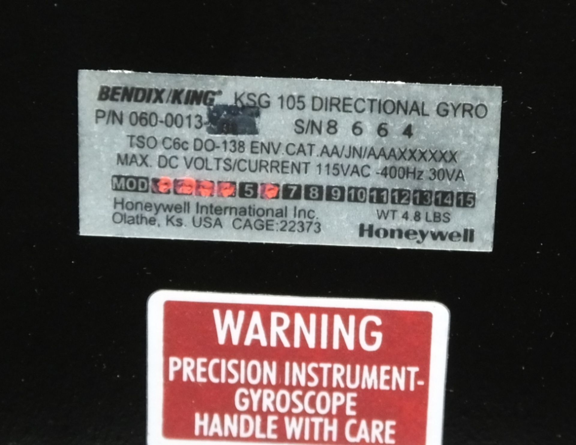 Bendix / King KSG 105 Directional Aviation Gyroscope P/N 060-0013-01 - Image 4 of 4