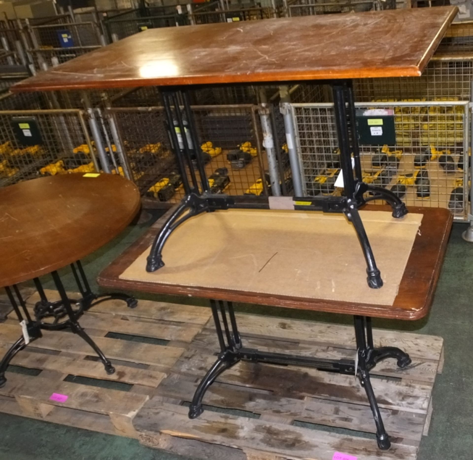 2x Table Rectangle Wooden Top Cast Iron Base L123 x W76 x H71cm
