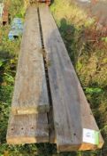 28 X HEAVY DUTY WOODEN WOODEN BEAMS; EACH APPROX. 7M LONG X 300/3200MM X 90MM - PLEASE NOT