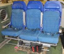 Aircraft seatings - triple plain seat with rear TV screens & remotes