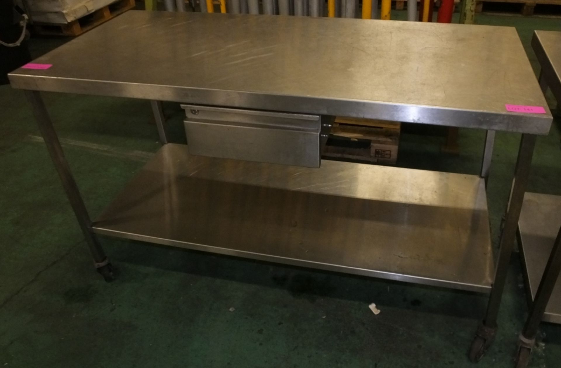 1500 x 700 mobile stainless steel table