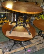 2x Table Round Wooden Top Cast Iron Base W107 x H72cm