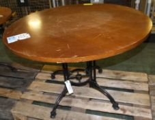 Table Round Wooden Top Cast Iron Base W107 x H72cm