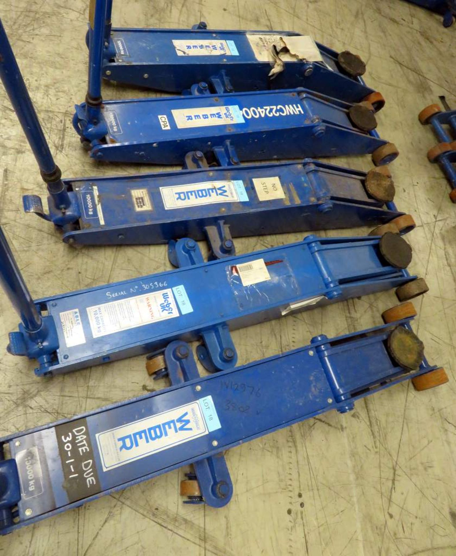 5x Weber 10 Tonne Vehicle Trolley Jacks Complete With Handle - WDK100LQ - Working Condition - Image 3 of 9