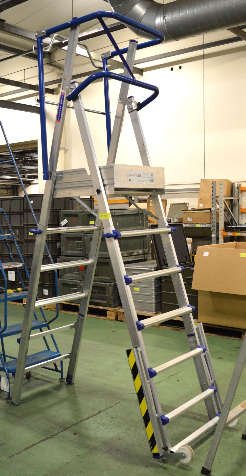 Clow Group Mobile Adjustable Platform Stepladder.