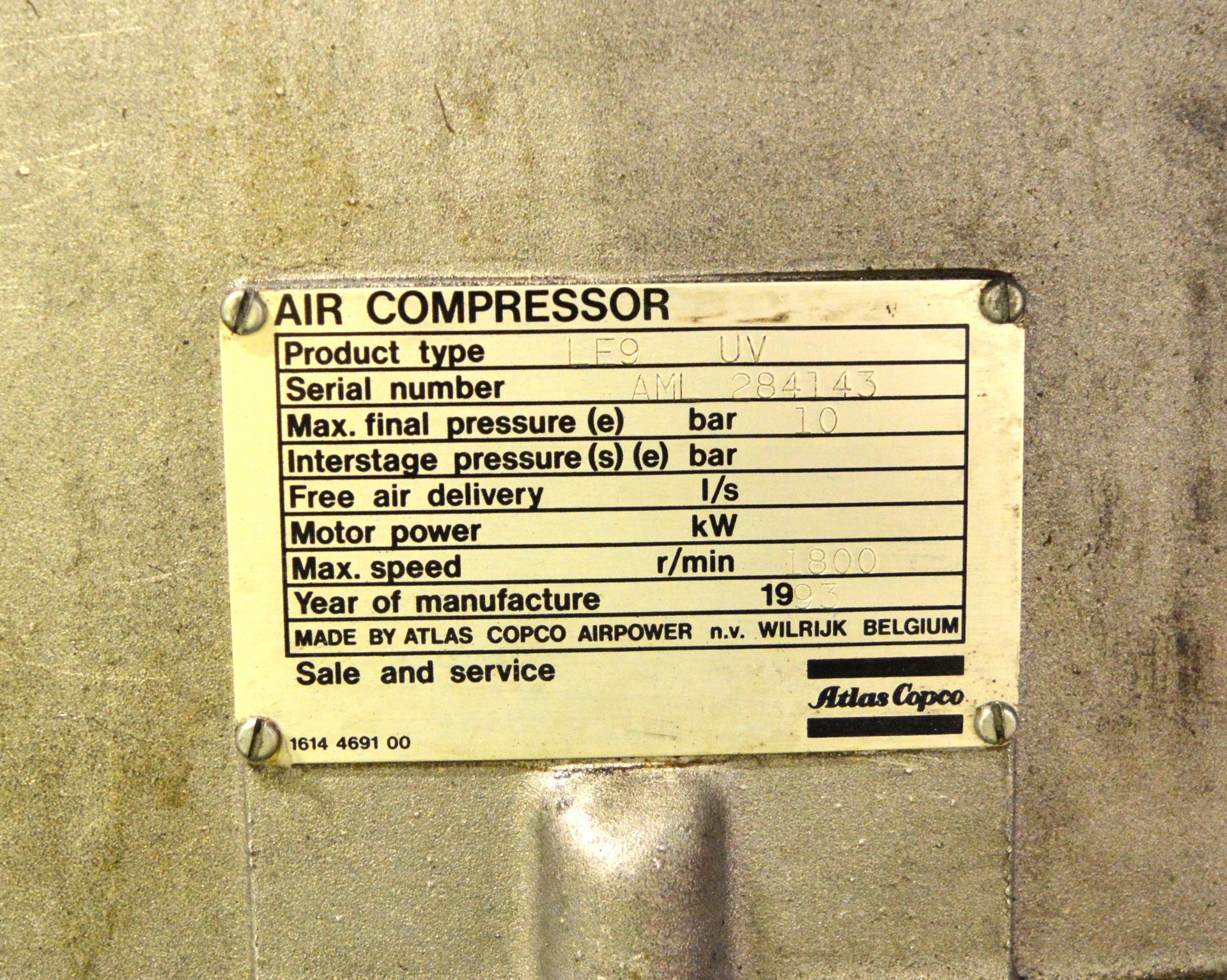 Atlas Copco LE9UV Air Compressor / Receiver. - Image 4 of 5