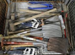 Shovels, Bolt Cutters, Pickaxes, Sledgehammers, Bow Saws.