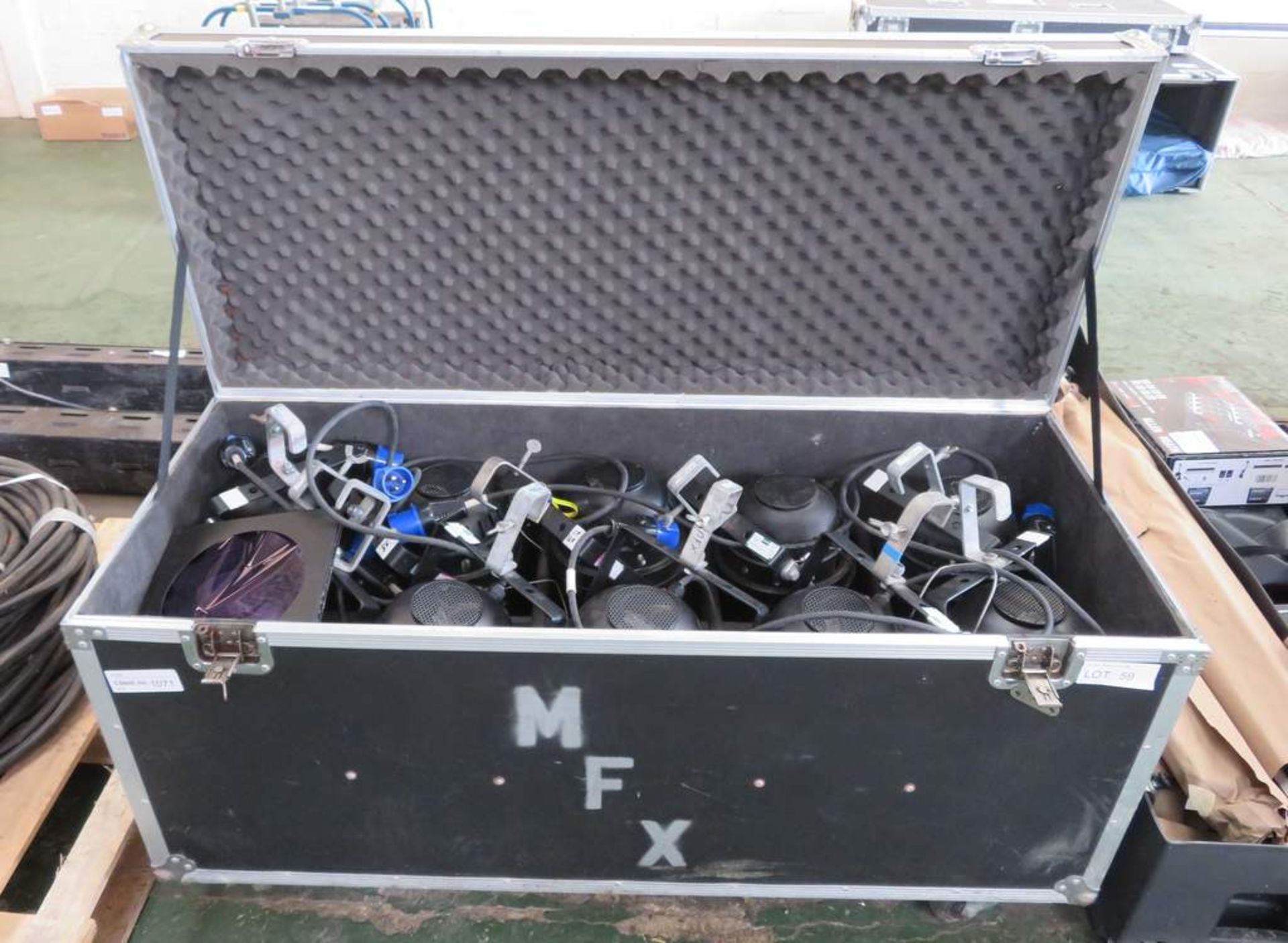 10x Par 64’s, CP lamps, clamps & gel frames - complete with flight case