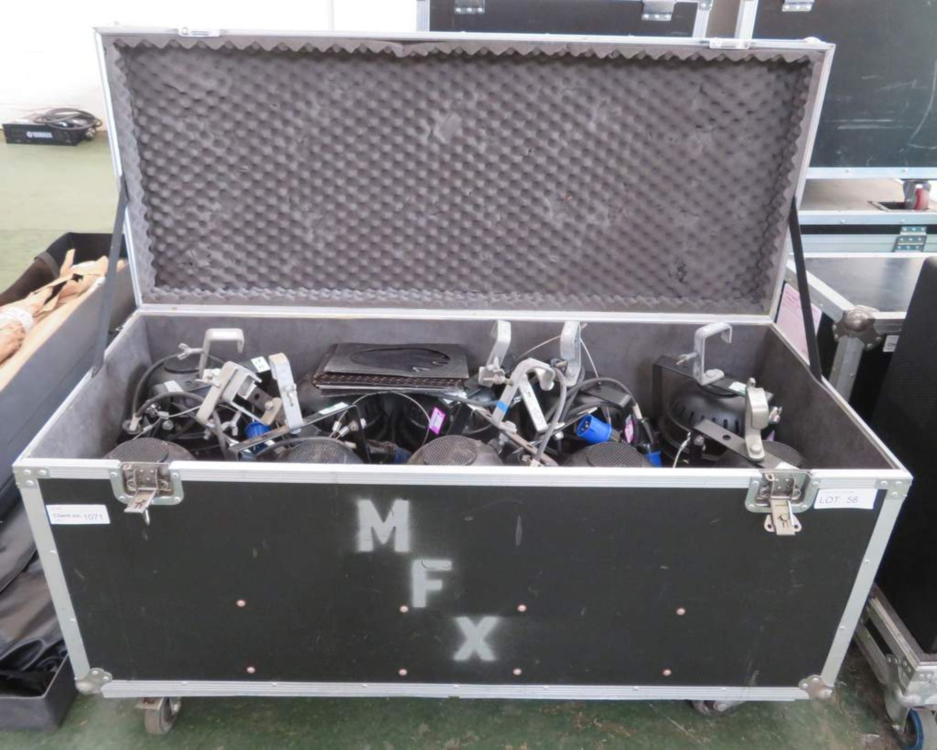 10x Par 64’s, CP lamps, clamps & gel frames - complete with flight case