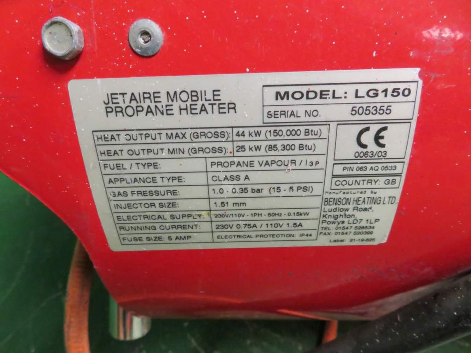 JETAIRE LG150 GAS FIRED 110V SPACEHEATER - Image 3 of 4