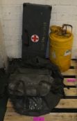 Holdall with smaller packs, Ex-Mod 1st Aid case (empty), Arresstoflame Safety Fuel Can