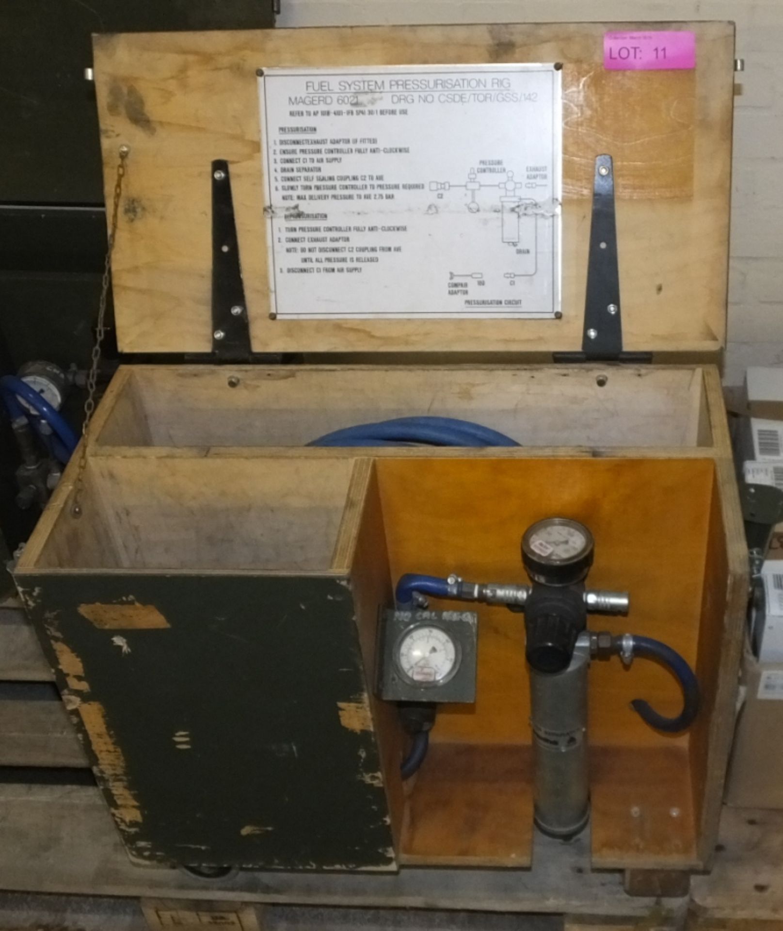 Fuel System pressurisation rig in wooden box