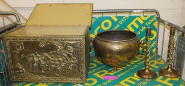 2x Candlesticks, Large Bowl, Storage box