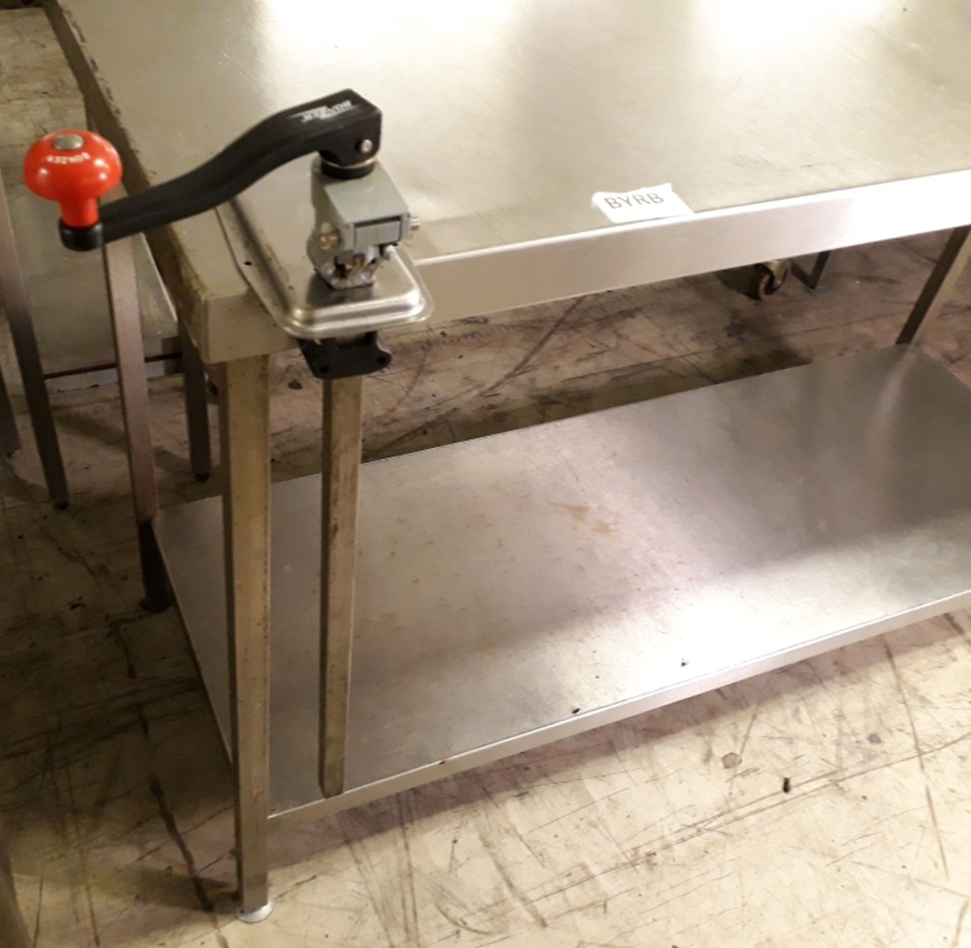 Stainless steel table fitted with Bonzer can opener - 147 x 69cm. - Image 2 of 2