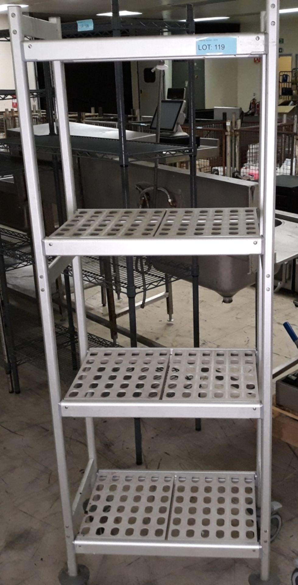 4 tier food storage rack on wheels.