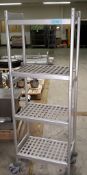 4 tier food storage rack on wheels.