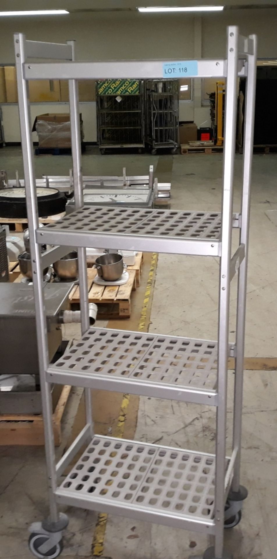 4 tier food storage rack on wheels.