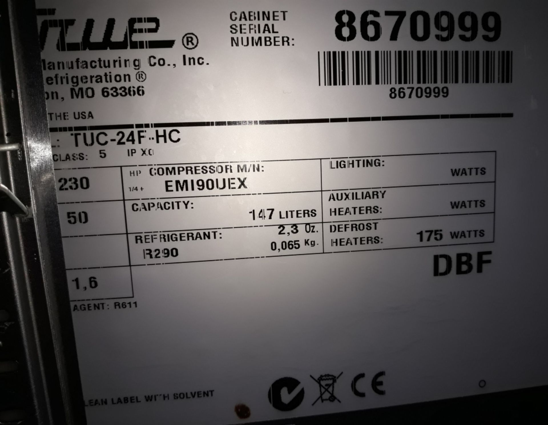 True TUC-24F-HC under counter freezer. - Image 3 of 3