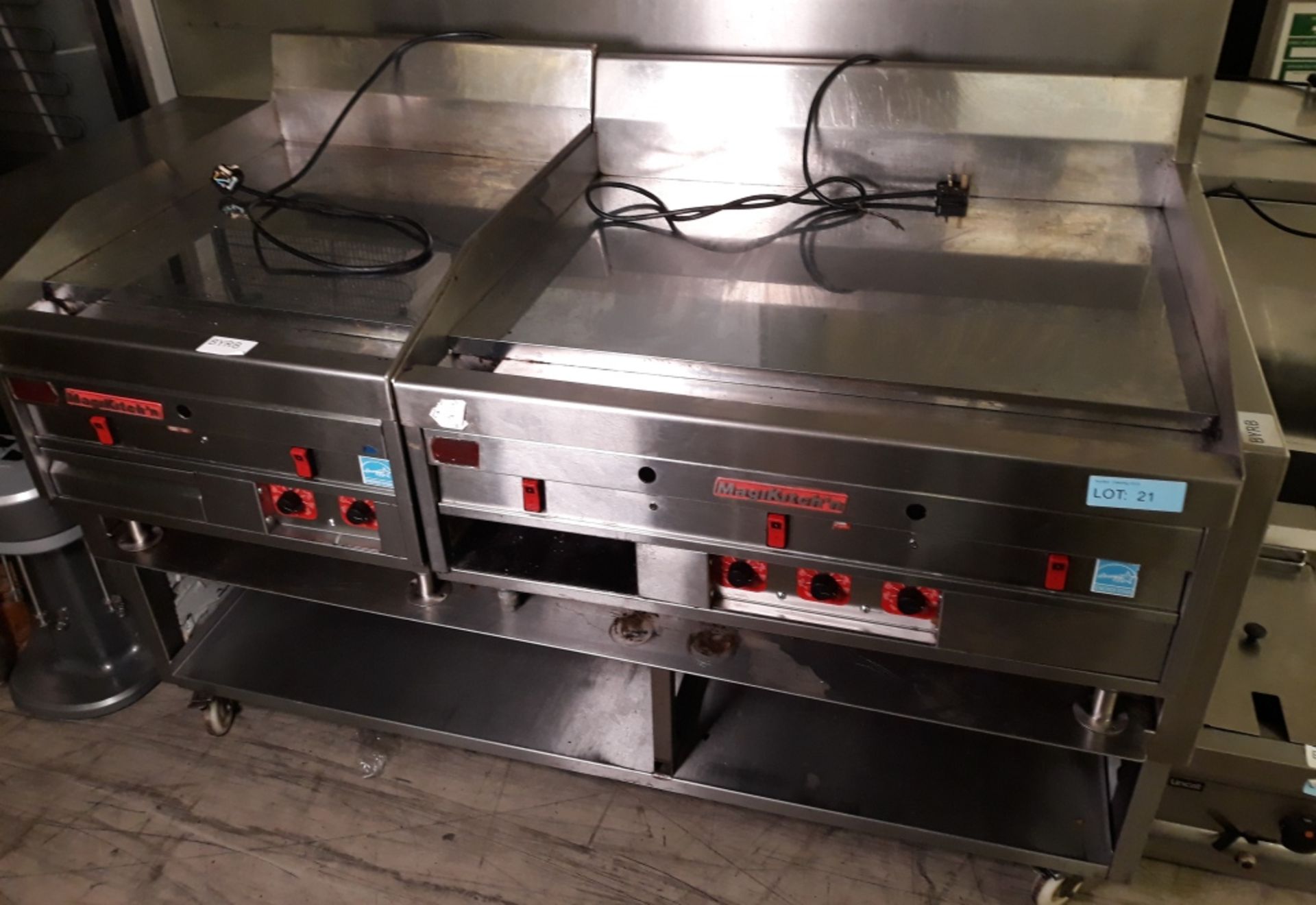 MagiKitch'n large double gas griddle in moveable workstation.