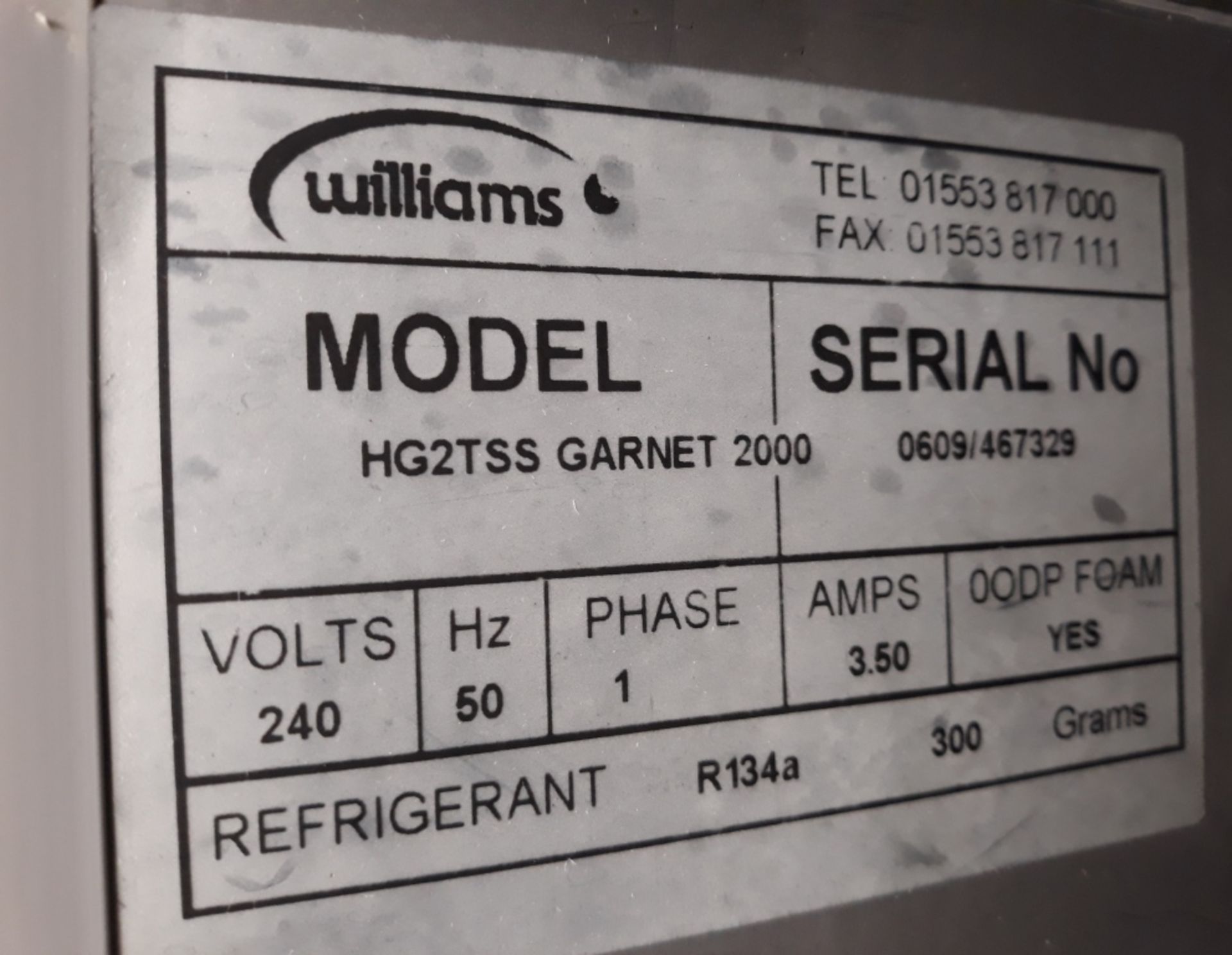 Williams HG2TSS Garnet 2000double door fridge. - Image 4 of 4