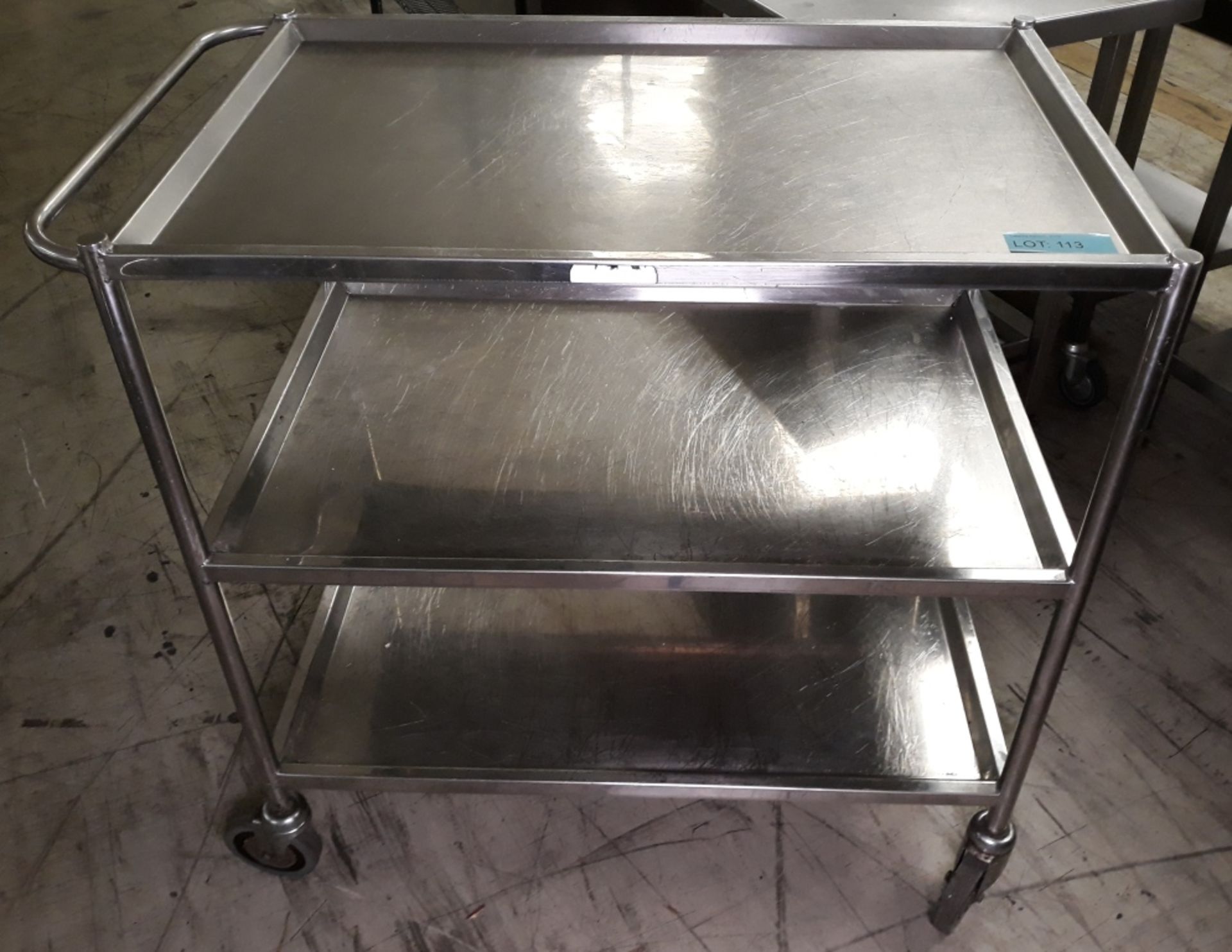 Stainless steel 3 shelf trolley - 88 x 58cm.