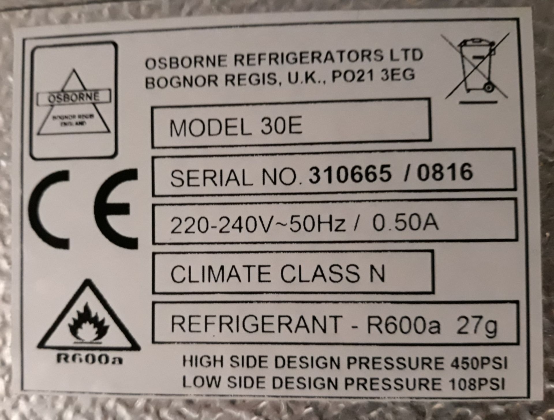 Osborne 30E under counter freezer. - Image 3 of 3