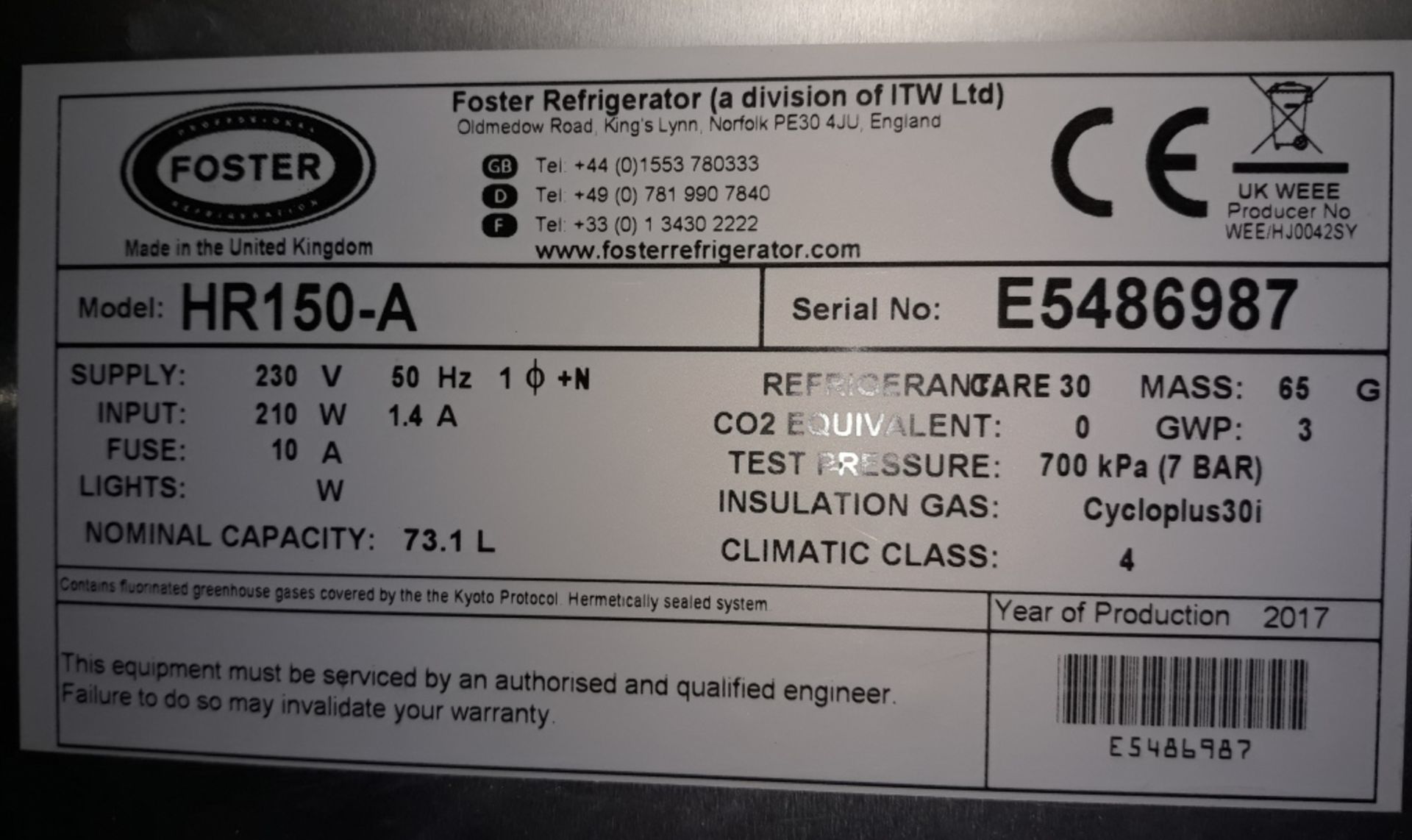 Foster HR150-A under counter fridge. - Image 3 of 3