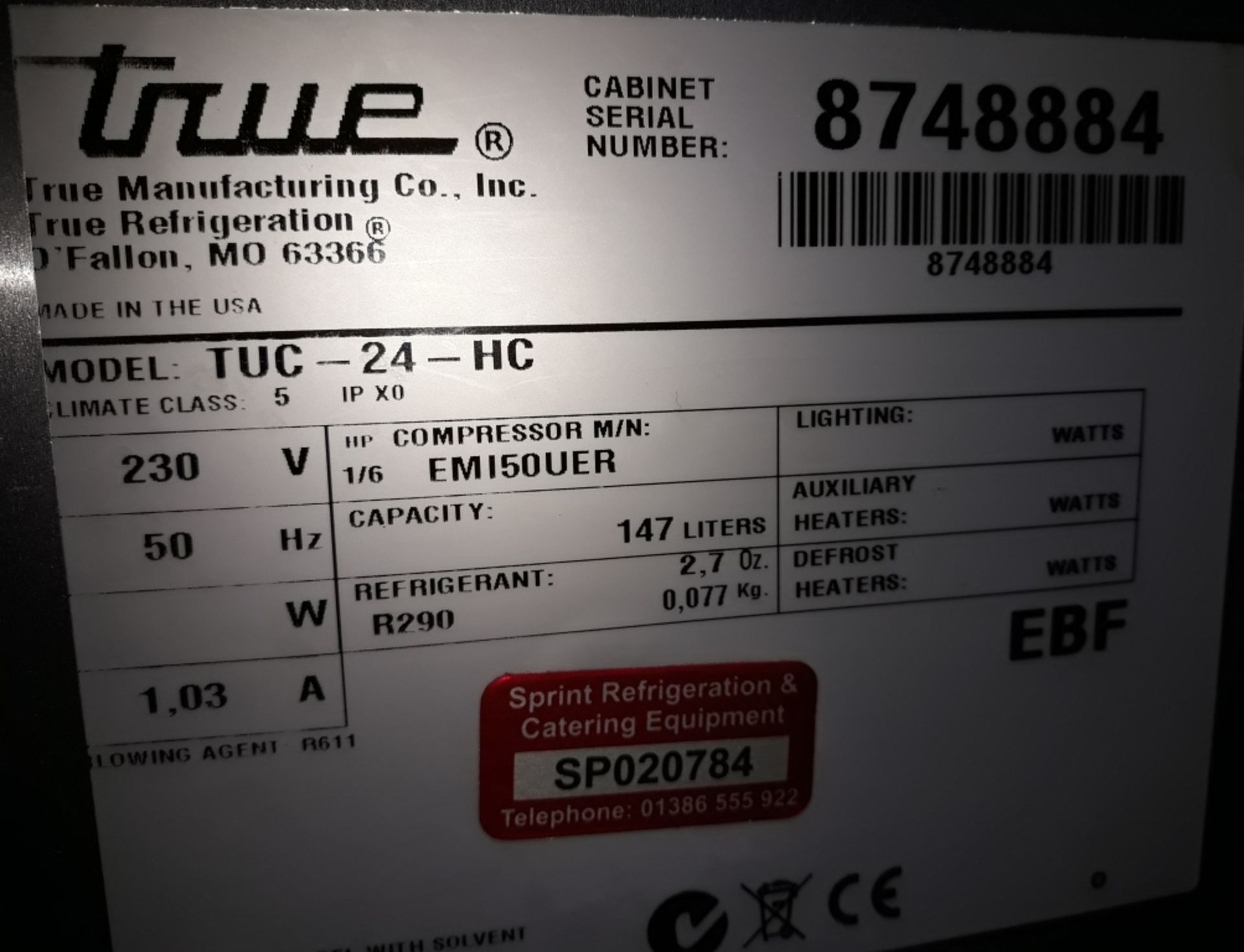 True TUC-24-HC under counter fridge. - Image 3 of 3