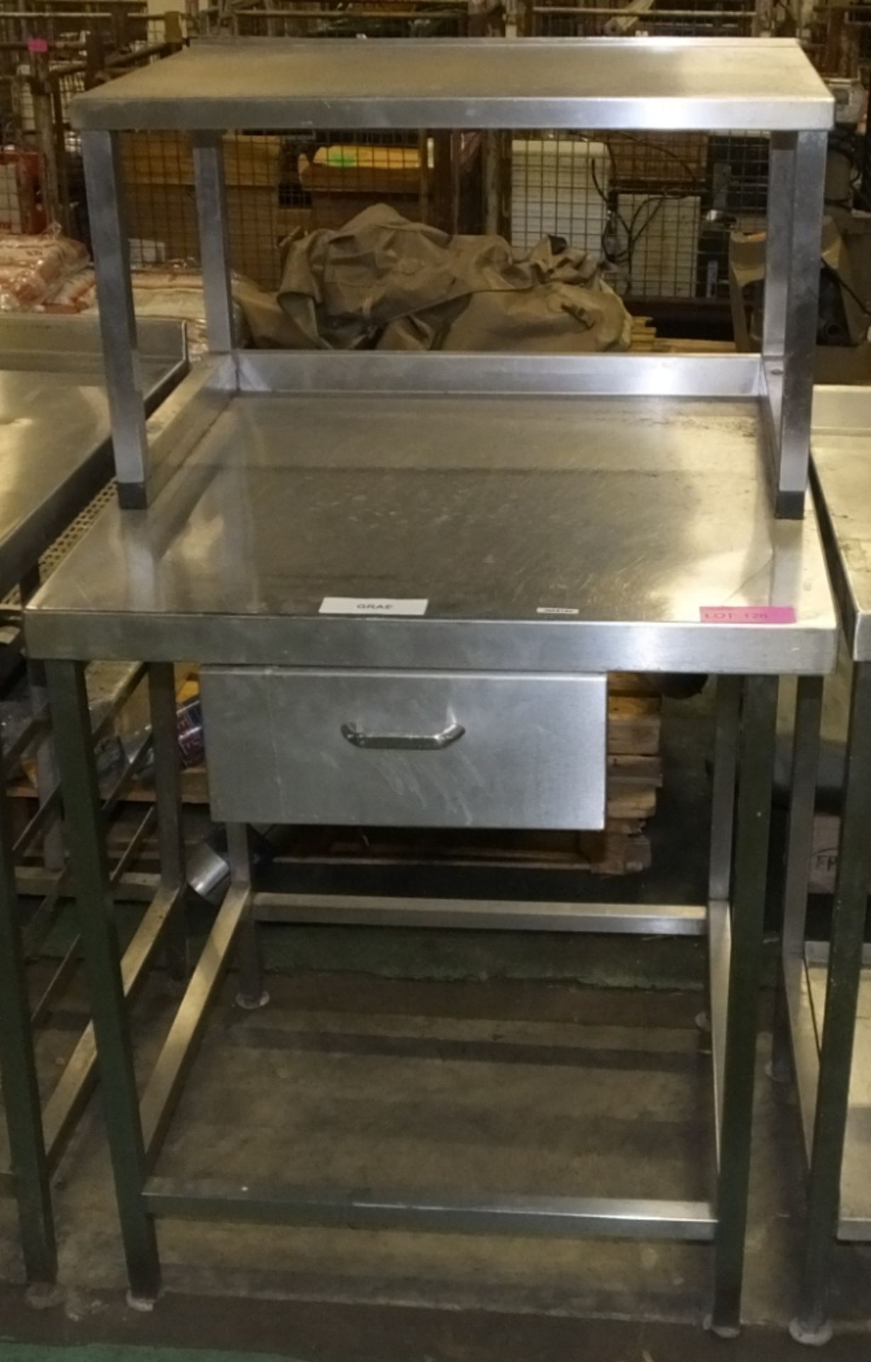 Stainless Steel Table w/ Drawer & Top shelf 770 x 770 x 1350