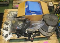 Kik Step, Seat Belt Assemblies, Shrader Valve Caps (approx 2500), Box of A4 Folders