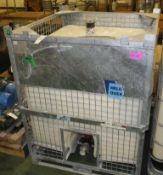 1000LTR IBC Storage Container in frame - large hole cut in the top