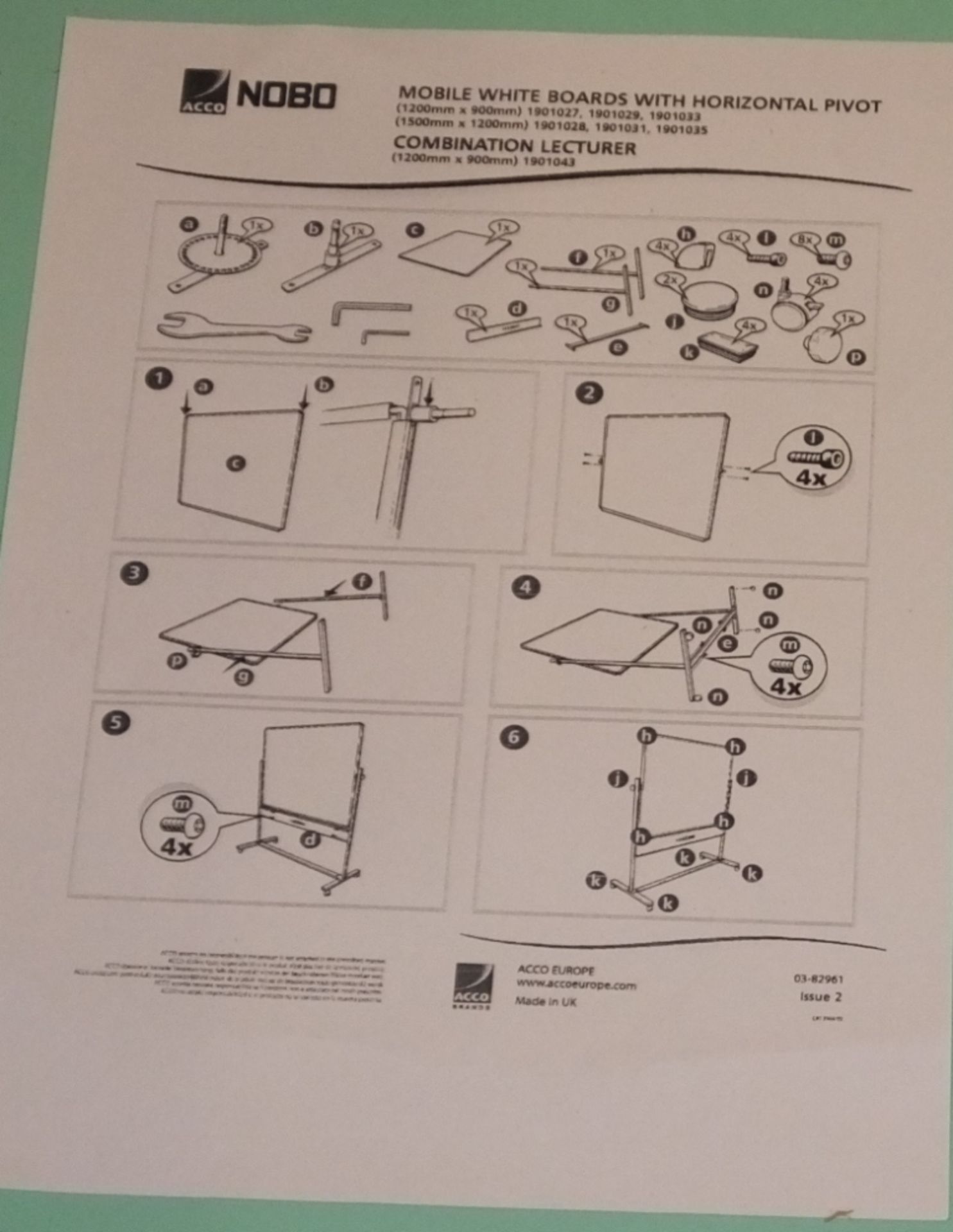 2x Nobo White board 900x 1200mm assemblies - Image 2 of 3