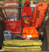 Safety Equipment Various - Stretcher, Rescue Kit, Fire Alarm, 2x Drain Protection Kits