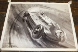 Poster by Geo Ham (1900-1972) 22" x 17" Brooklands Racing