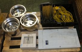 Extension Reel, 6x CIrcular LIght Fittings, QQ Load Centre, Hager Switch box