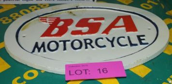 Cast sign - BSA Motorcycle