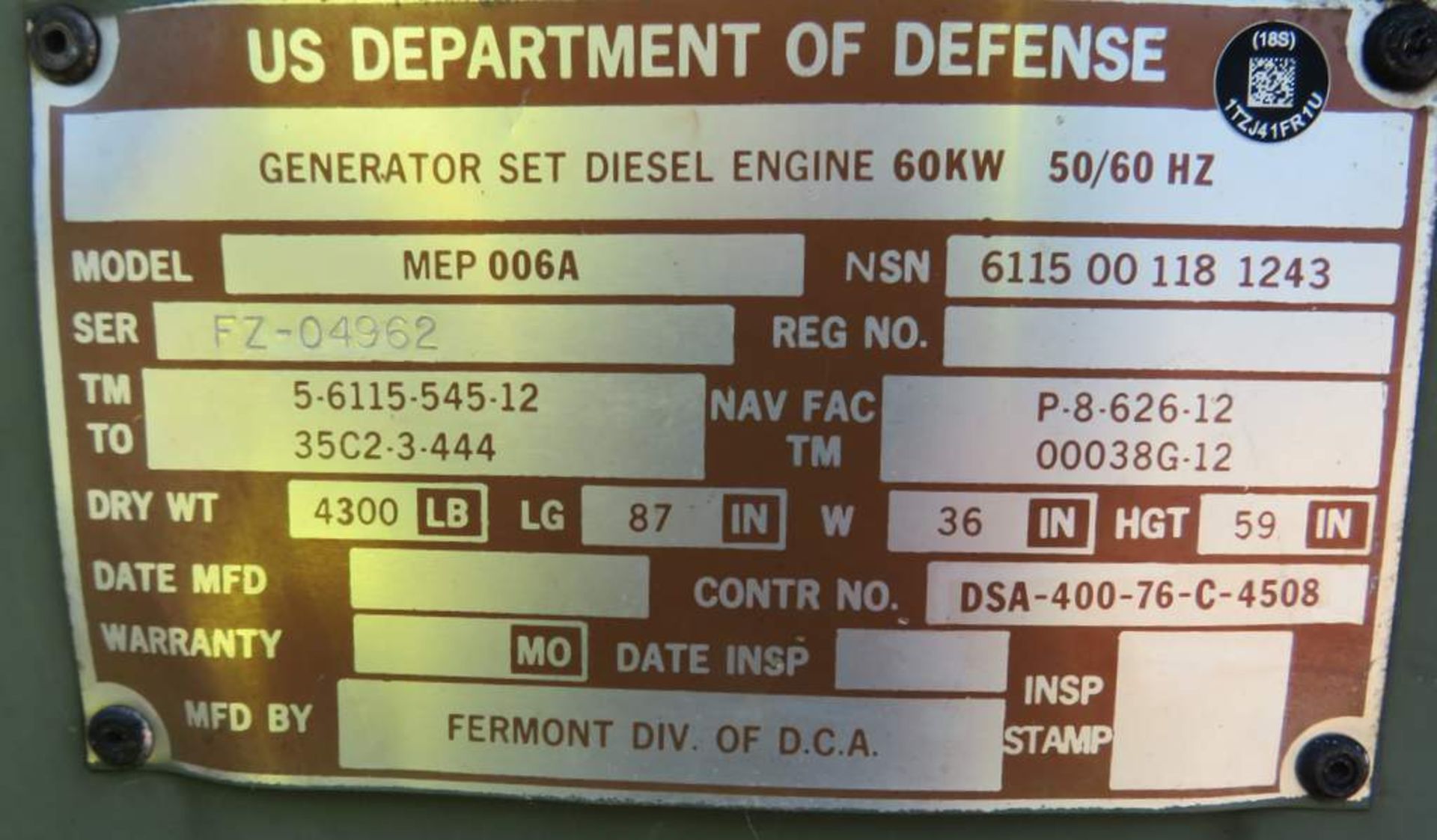Skid Mounted 60KW Diesel Gen Set. - Image 4 of 12